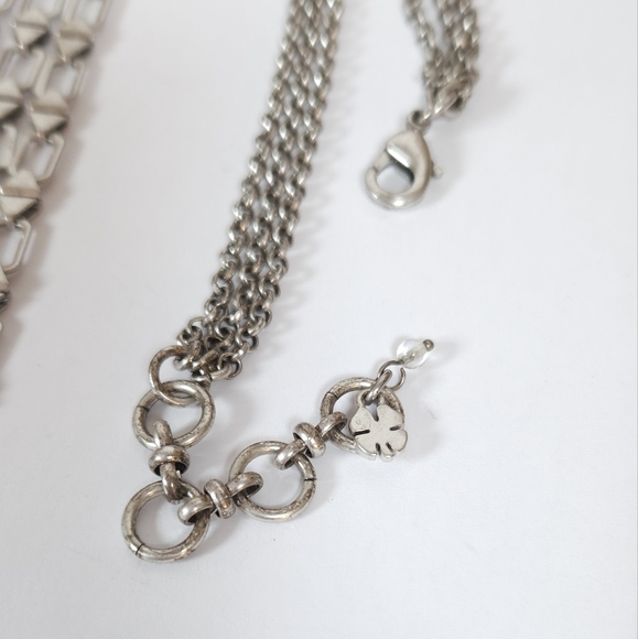 Lucky Brand Silver Geometric Linked Multi Strand Necklace Statement Necklace - Picture 7 of 12